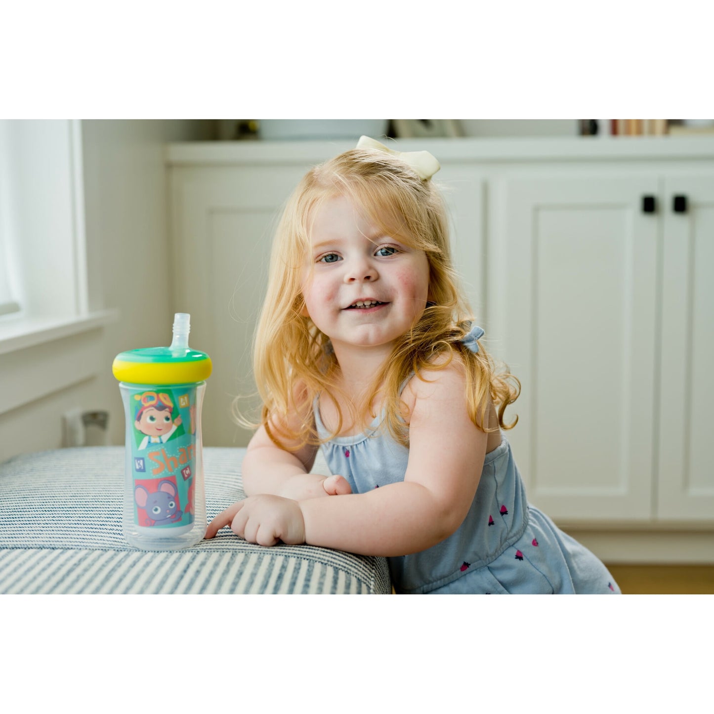 Cocomelon Insulated Straw Cups - Silicone Straw Cups for Toddlers - Kids Water Bottles - Blue  - 2 Count- Ages 18 Months and Up
