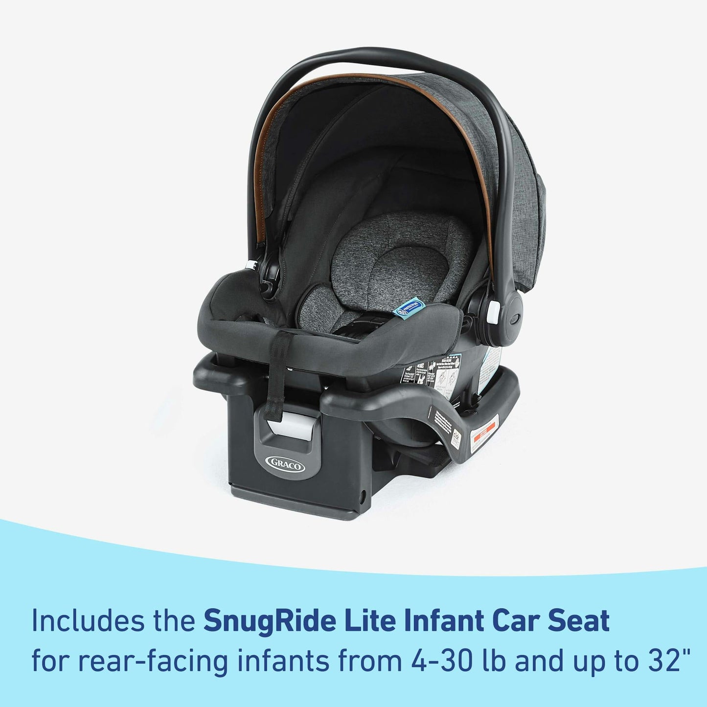 Image displaying a baby stroller with text about it's details