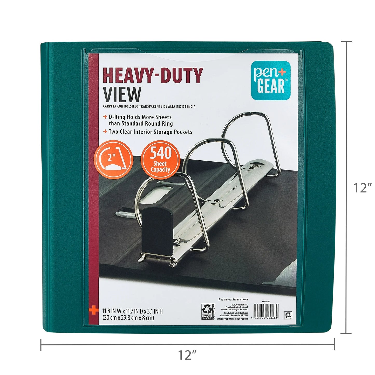 Pen+Gear Heavy Duty View 2" D-Ring Binder, Green