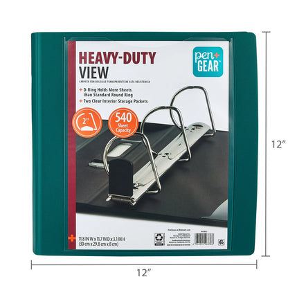 Pen+Gear Heavy Duty View 2" D-Ring Binder, Green