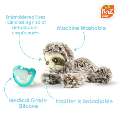 RaZbaby RaZbuddy Teether Holder - Detachable RaZberry Tan Teether Toy - For Baby 0m+ - Sloth