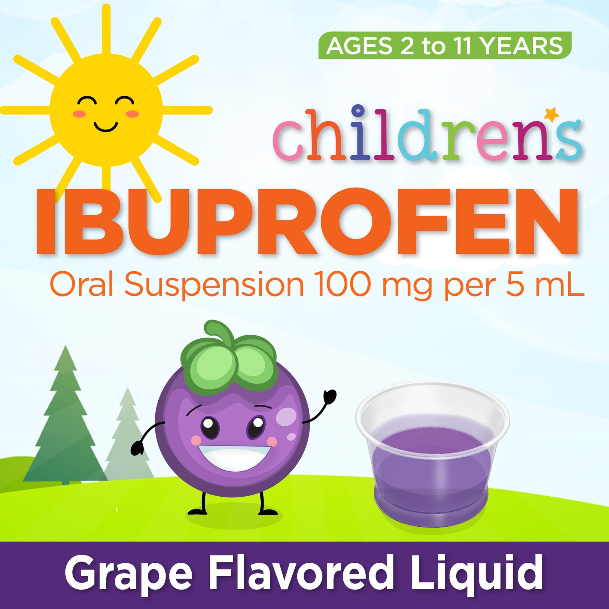 Image displaying a grape cartoon character wth text written