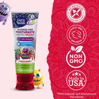 GuruNanda Kid's  Toddler Toothpaste with Xylitol - Fluoride-Free - Mixed Berry Flavor -  4.2 oz
