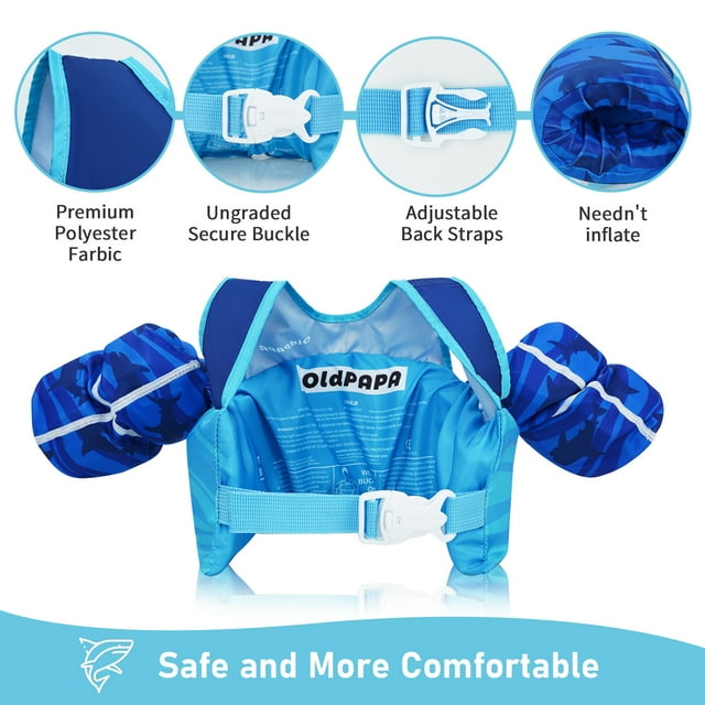 Kids Swim Vest, Toddler Flotation Life Jacket with Arm Wings Trainer Vests Swimming Aid Jacket with Straps and Buckles for Boys/Girls,22-60lbs / 2-9 Years,Shark