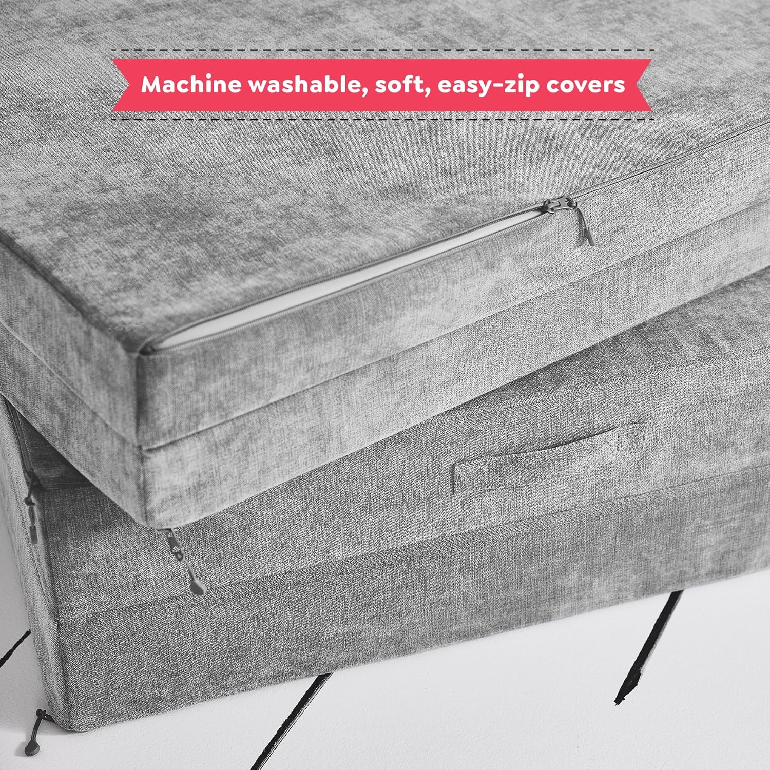 Image displaying a soft modular play furniture and text about it's details