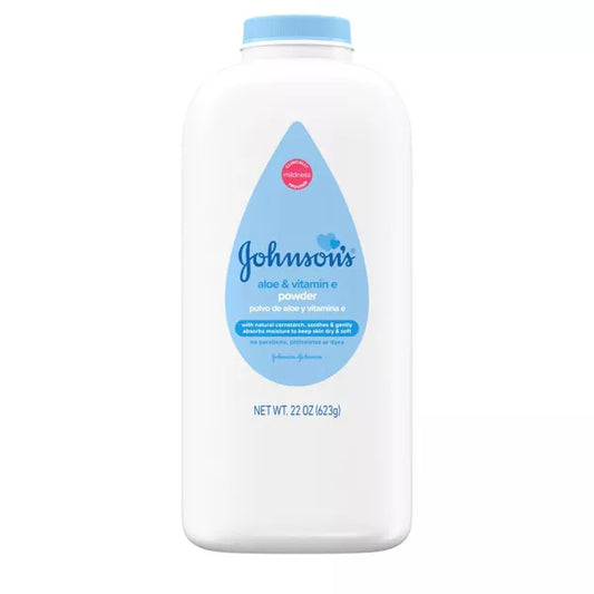 Aloe & Vitamin E Powder, a baby powder designed for delicate skin. 