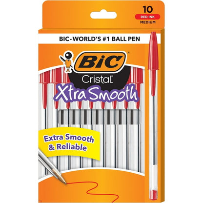 BIC Cristal Xtra Smooth Ballpoint Pen, Medium Point, 1.0 mm, Black Ink, 10 Count