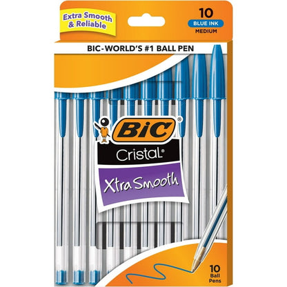 BIC Cristal Xtra Smooth Ballpoint Pen, Medium Point, 1.0 mm, Black Ink, 10 Count