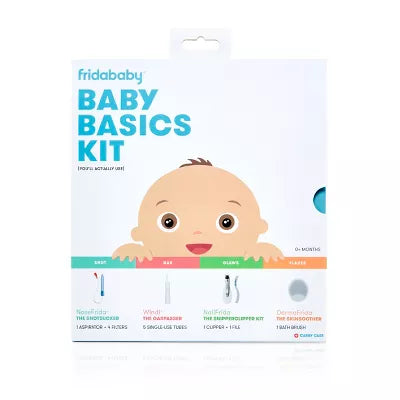 Baby Basics grooming Kit packaging with a baby illustration on a white background