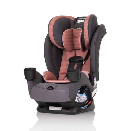 Baby car seat with pink and black design on a white background