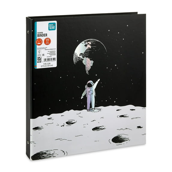 Binder with an astronaut on the moon design on a black background
