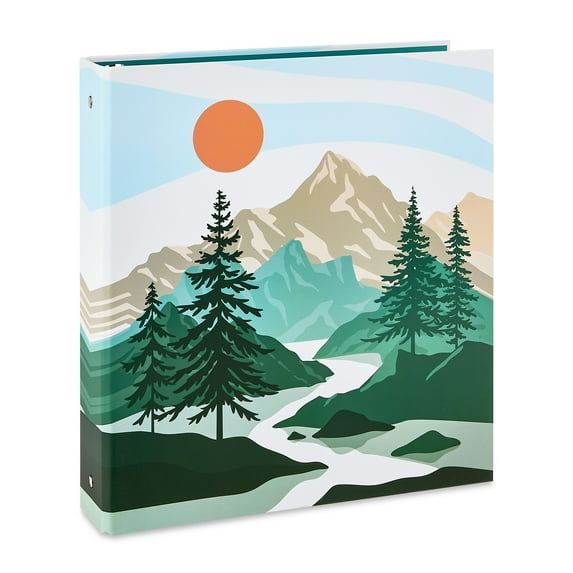 Binders with a mountain and forest design on a white background