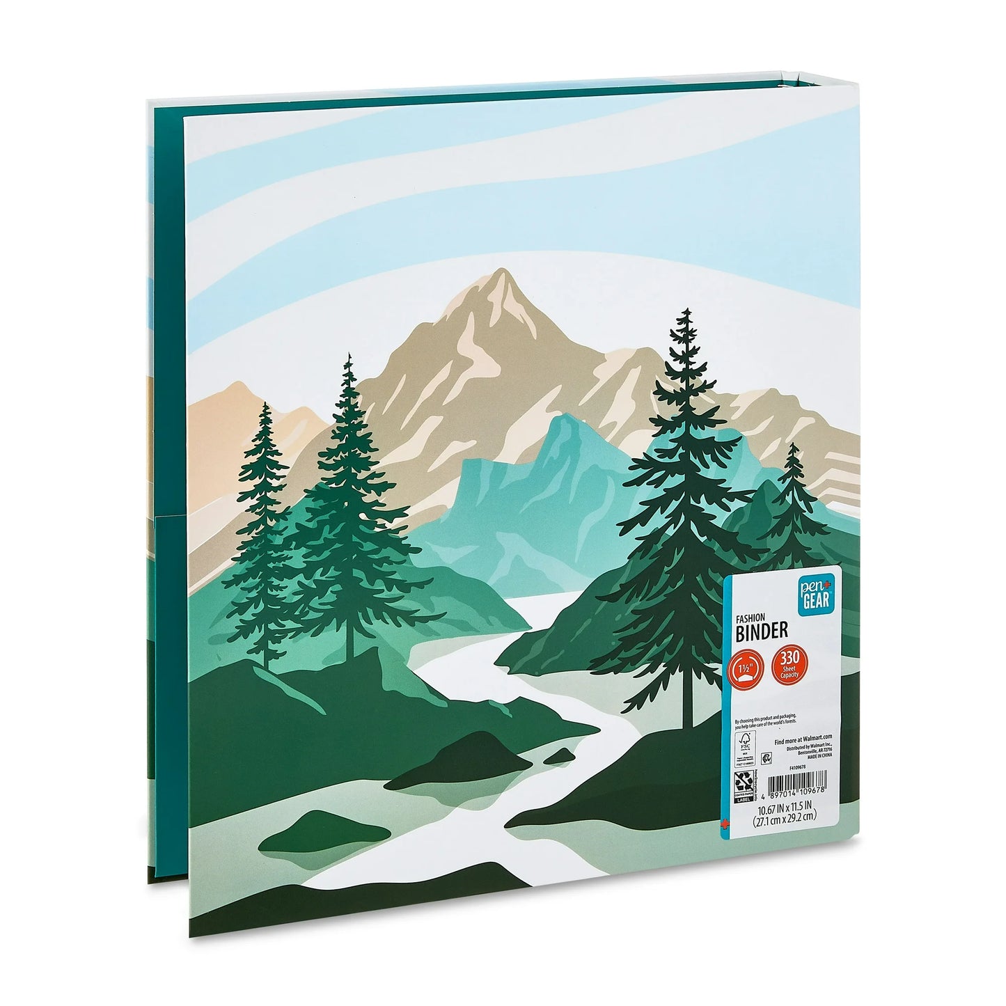 Binders with mountain and forest design on a white background