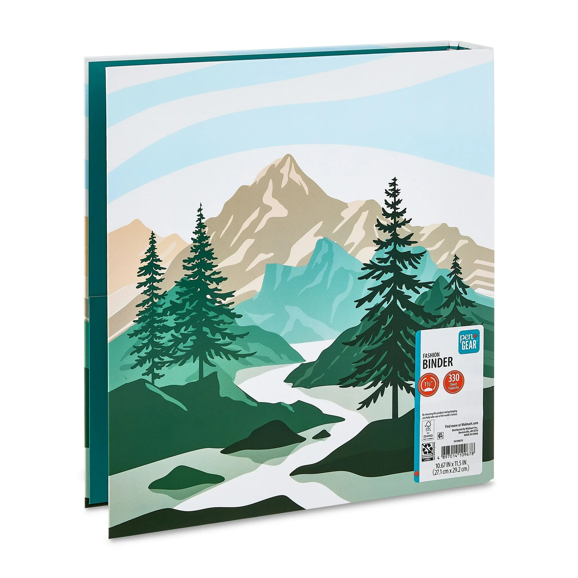 Binders with mountain and forest design on a white background