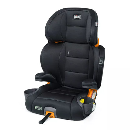Black and orange car seat with visible brand logo on a white background