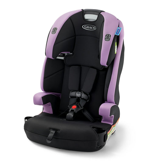 Black and purple car seat on a white background