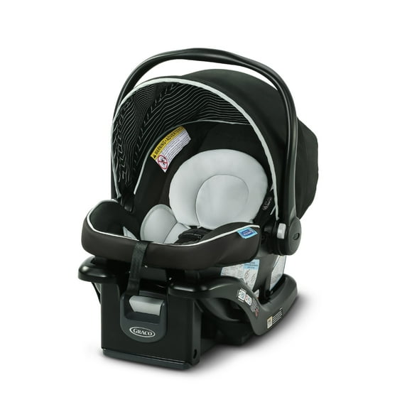 Black and white baby car seat on a white background