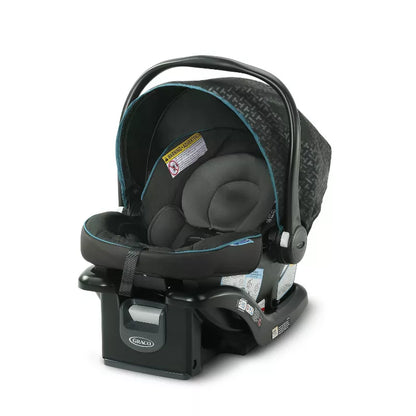 Black baby car seat on a white background