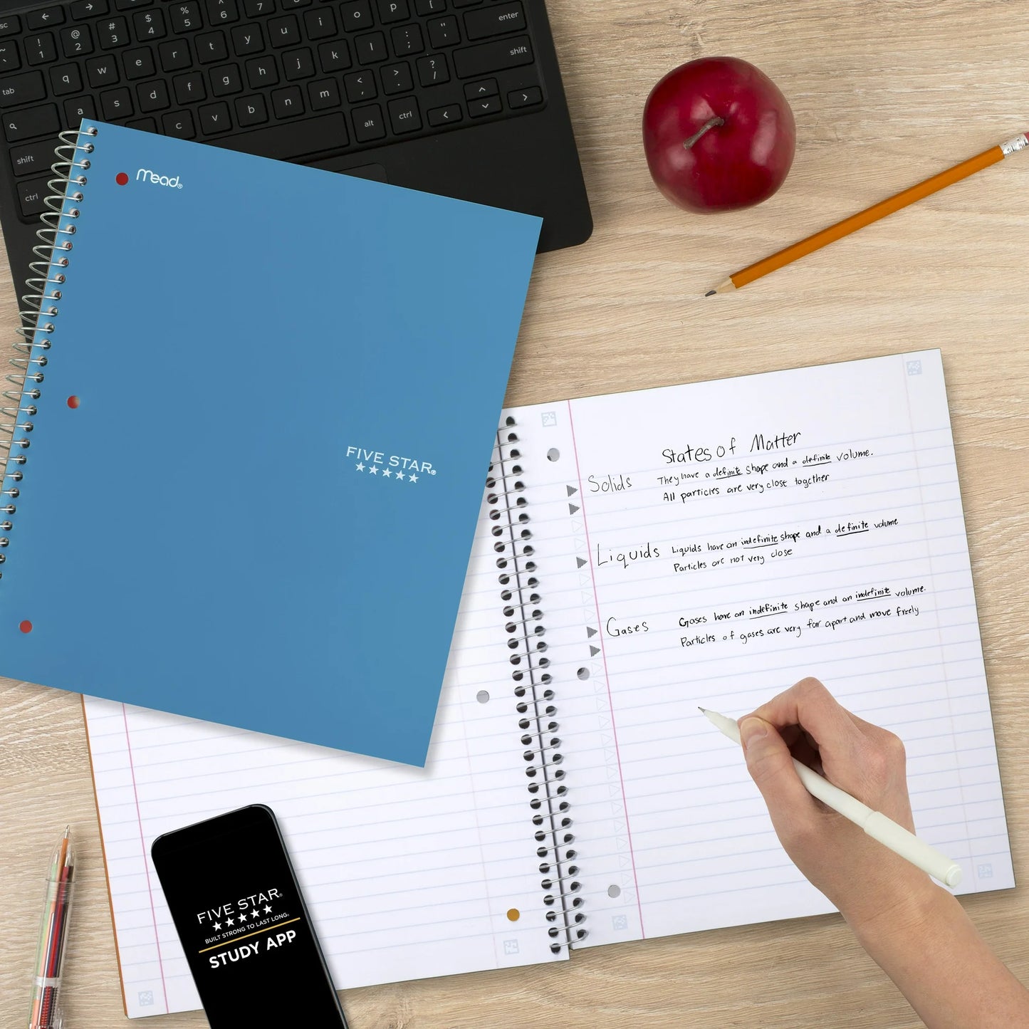 Five Star Spiral Notebook + Study App, 5 Subject, Wide Ruled, 8" x 10.5"