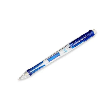 Blue and clear pen on a white background