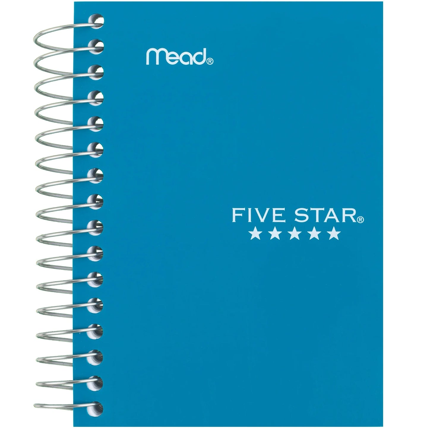 Blue notebook with Mead and logos on a white background