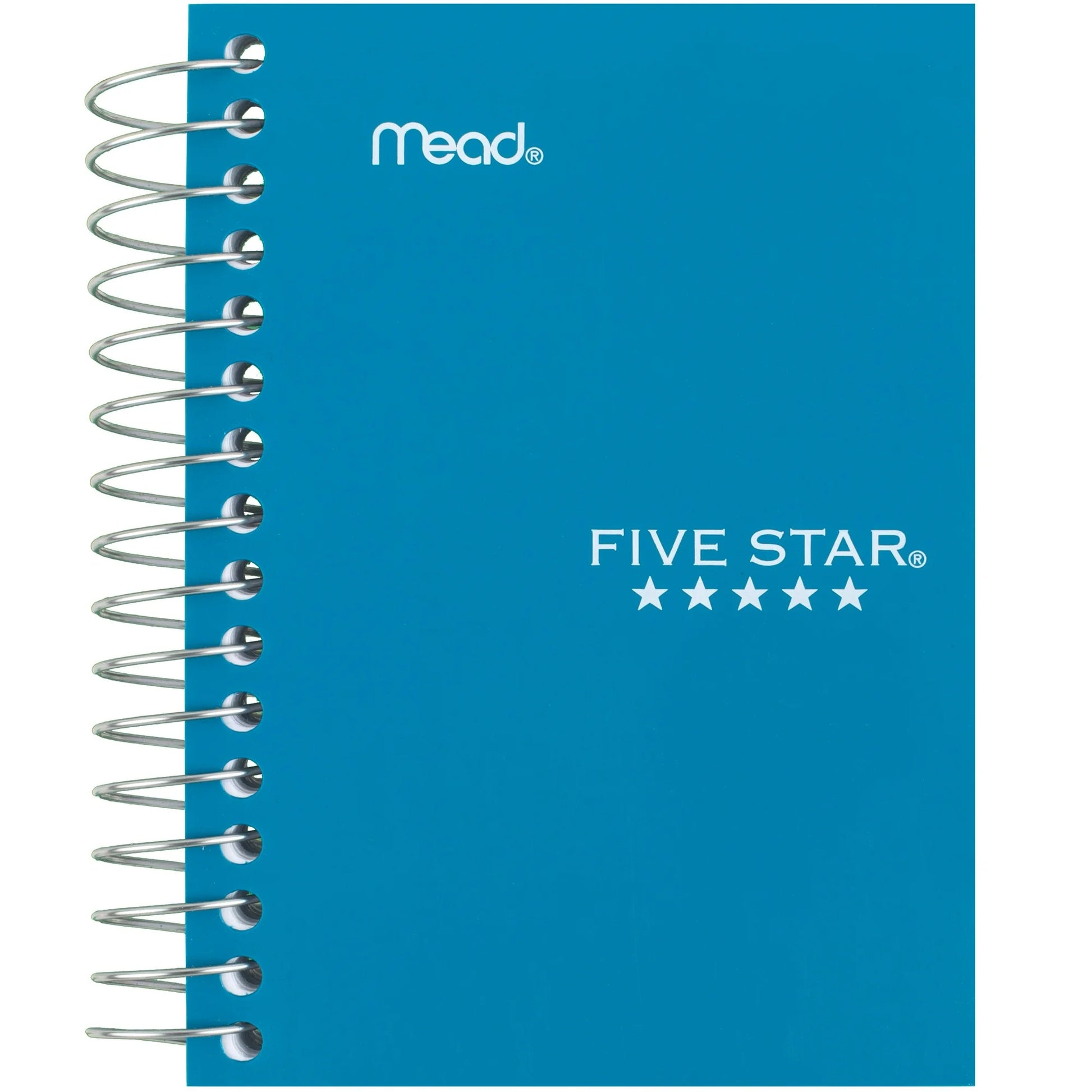 Blue notebook with Mead and logos on a white background