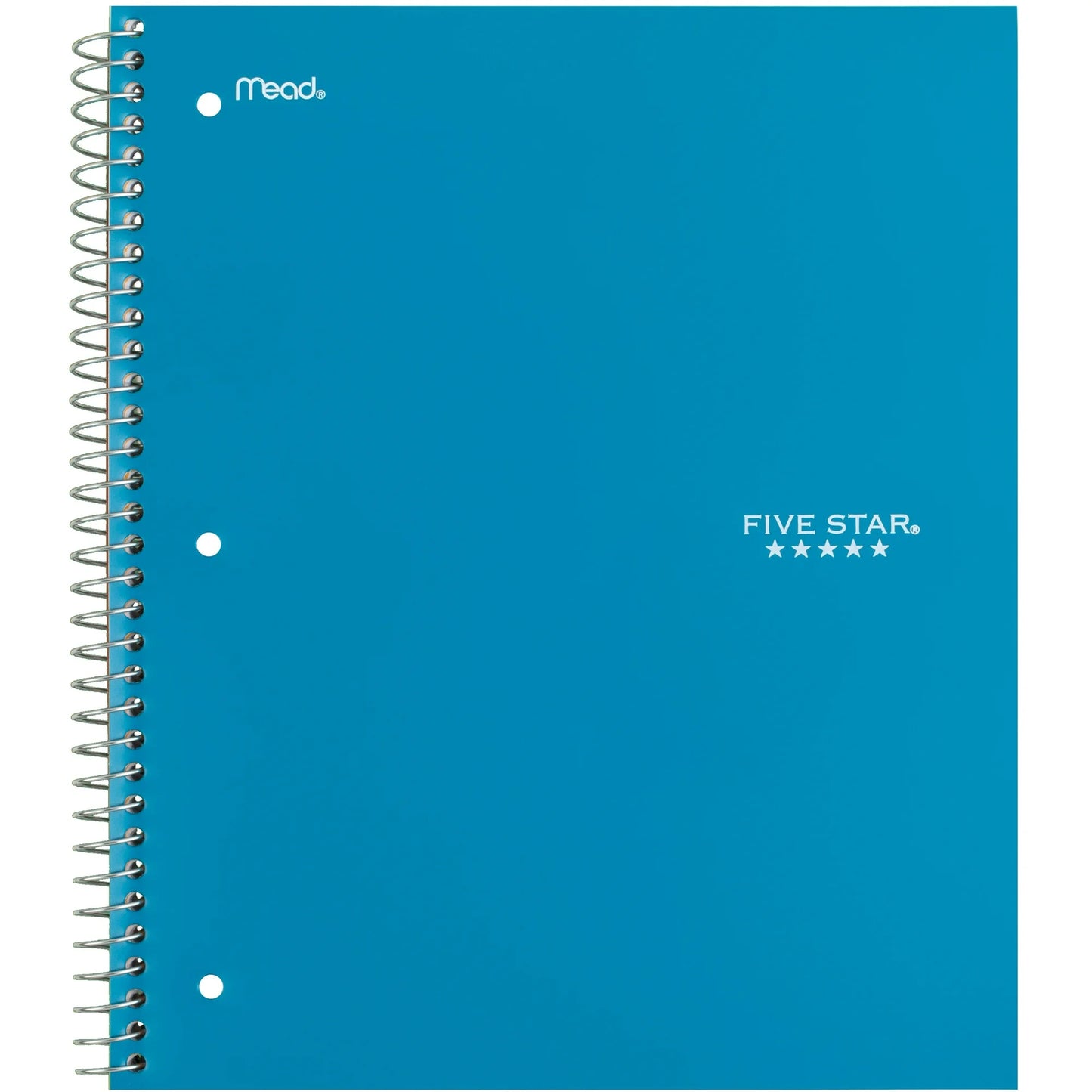 Blue notebook with branding on a white background