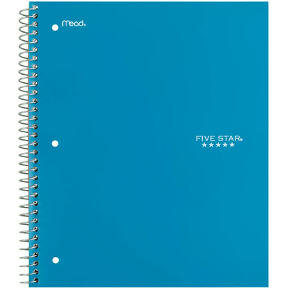 Blue notebook with branding on a white background