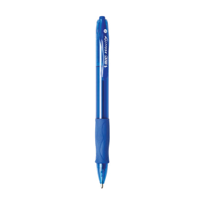 Blue pen with visible branding on a white background