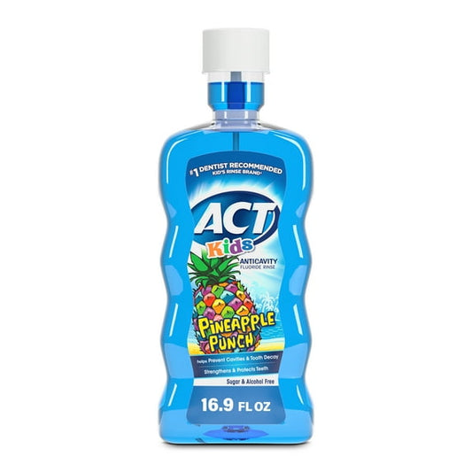 Bottle of Kids Pineapple Punch mouthwash on a white background