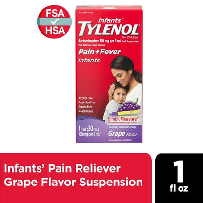 Box of Infants' Pain + Fever Relief for Infants with a woman and child on the label.