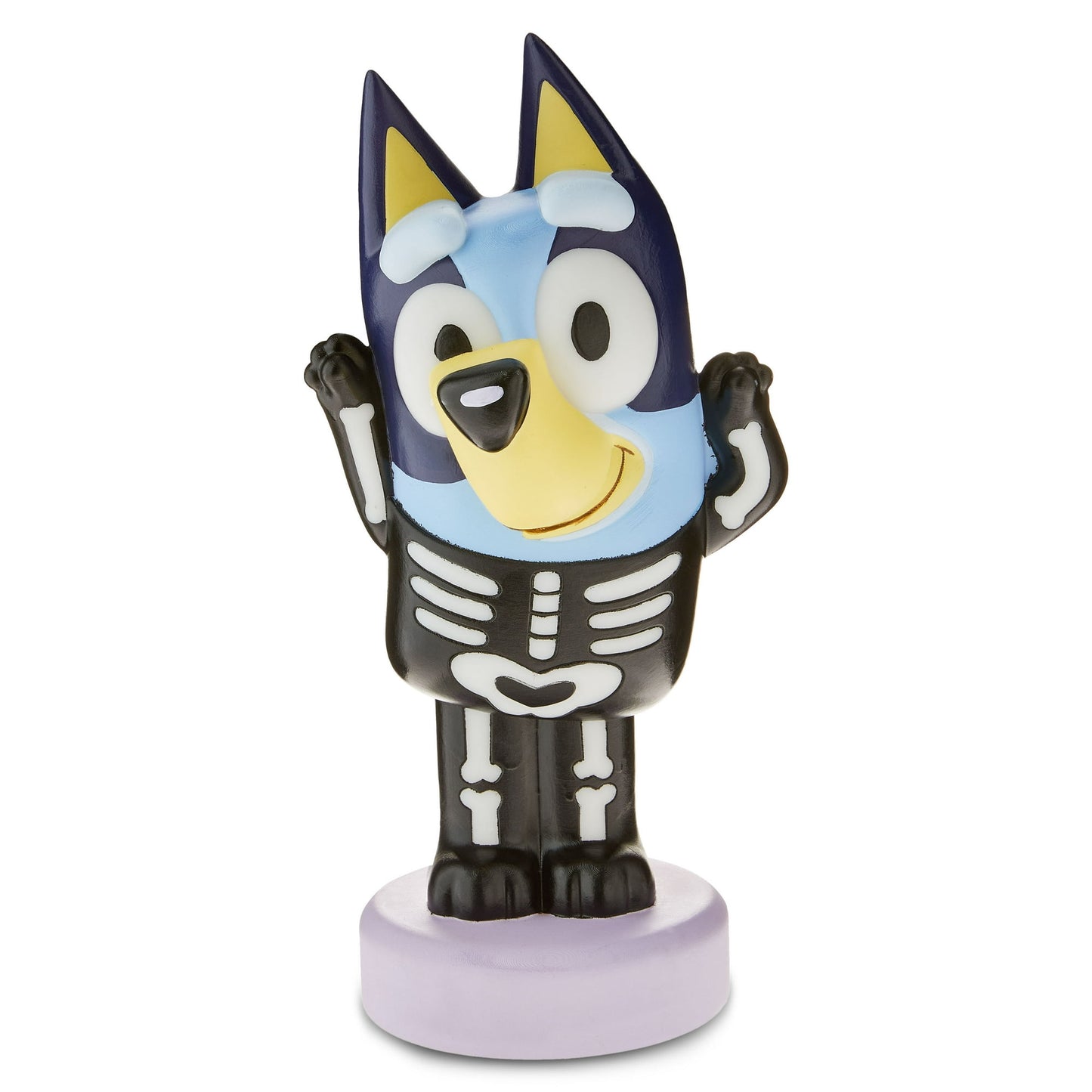 Cartoon character figurine wearing a skeleton costume on a white background