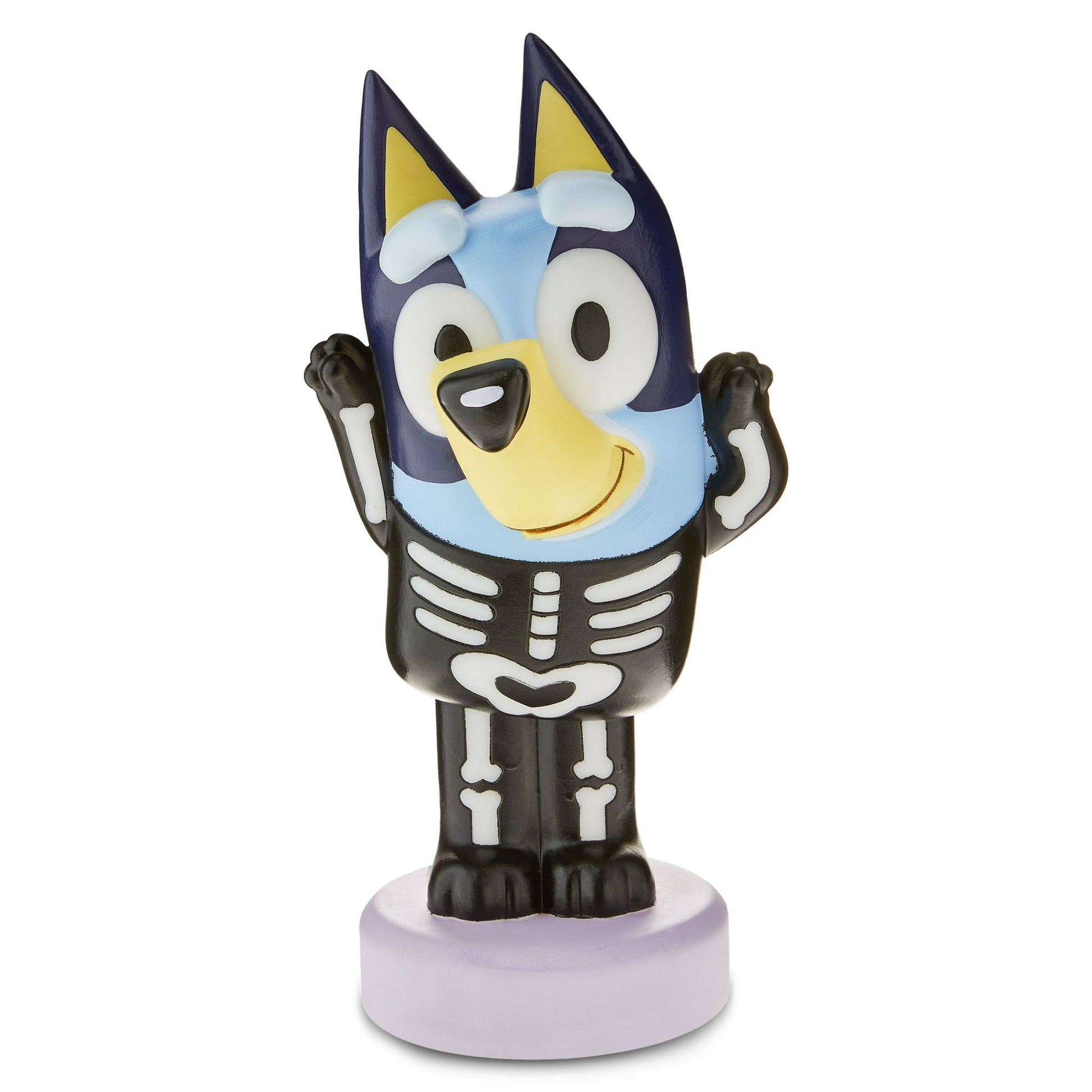 Cartoon character figurine wearing a skeleton costume on a white background