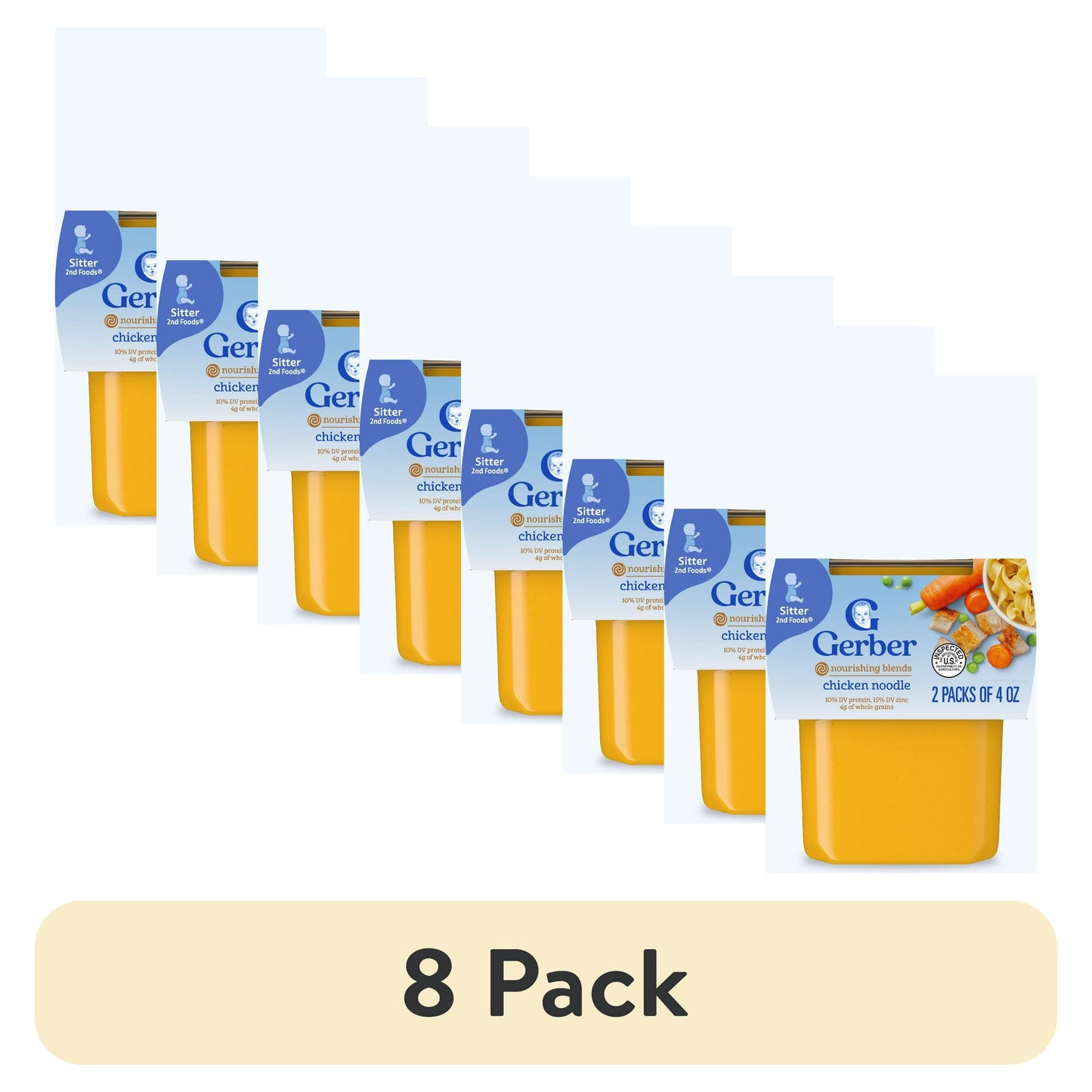 Chicken noodle baby food – 8-pack of smooth and hearty 4 oz tubs for stage 2 infants.