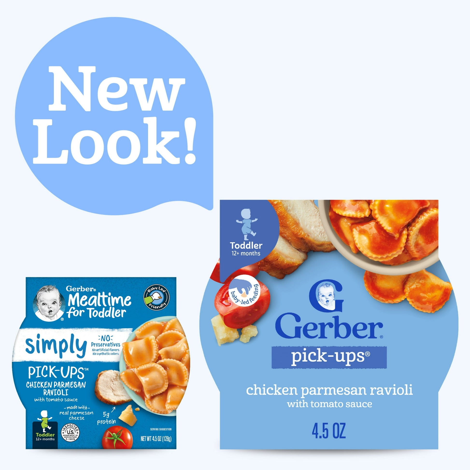 Chicken parmesan ravioli with tomato sauce – 4.5 oz ready-to-serve toddler meal tray.