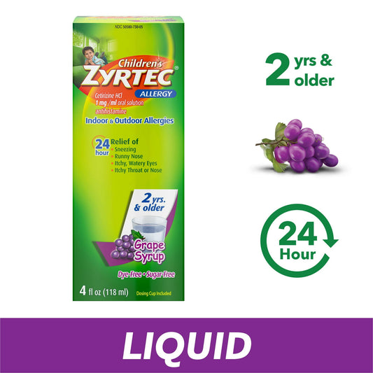 Childrens Zyrtec 24 Hour Allergy Relief Syrup, Grape Flavor