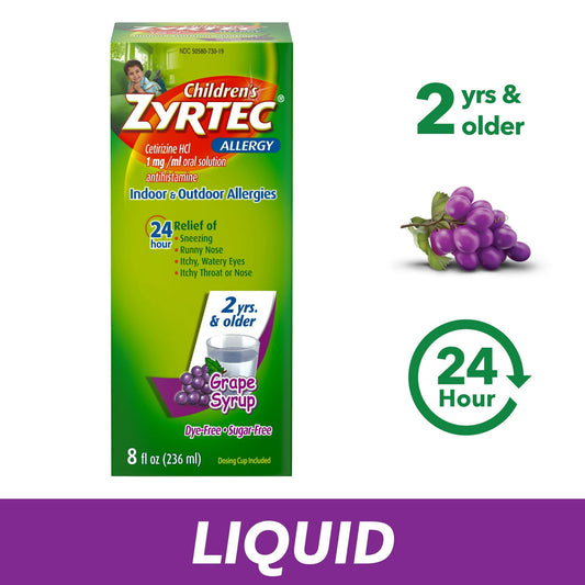 Childrens Zyrtec 24 Hour Allergy Relief Syrup, Grape Flavor