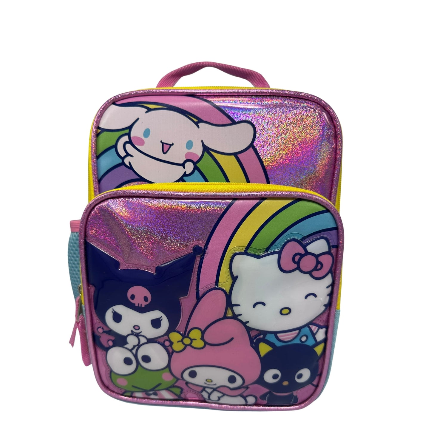 Children's backpack with cartoon characters on a white background