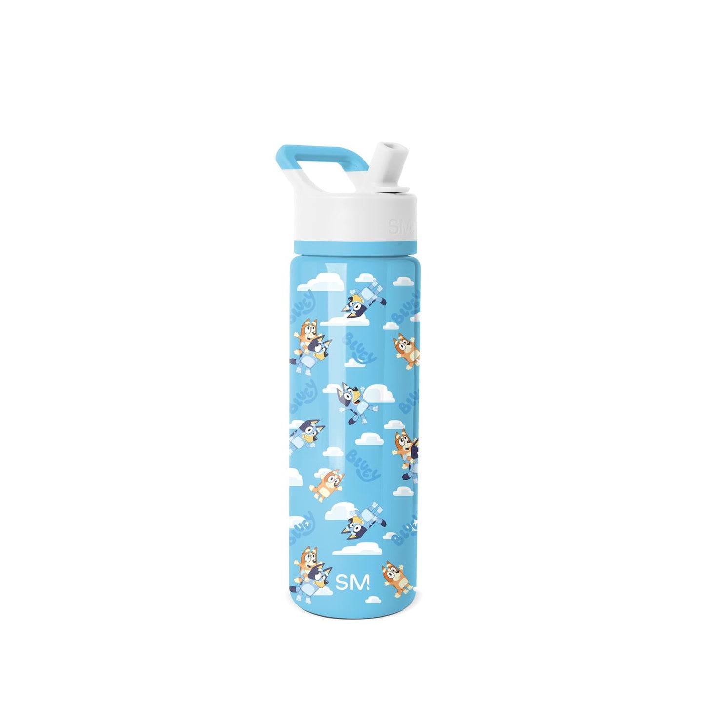 Children's water bottle with airplane design on a white background