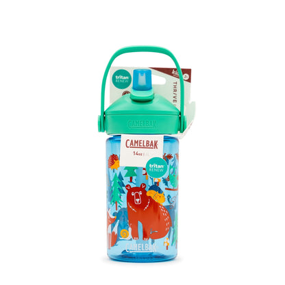 Children's water bottle with animal design on a white background