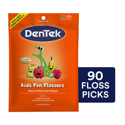 DenTek Kids Fun Flossers, Floss Picks, Removes Food  Plaque, 90 Count