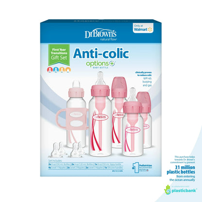 Dr. Brown's Natural Flow Anti-Colic Options+ First Year Baby Bottle Gift Set, BPA free, 0m+