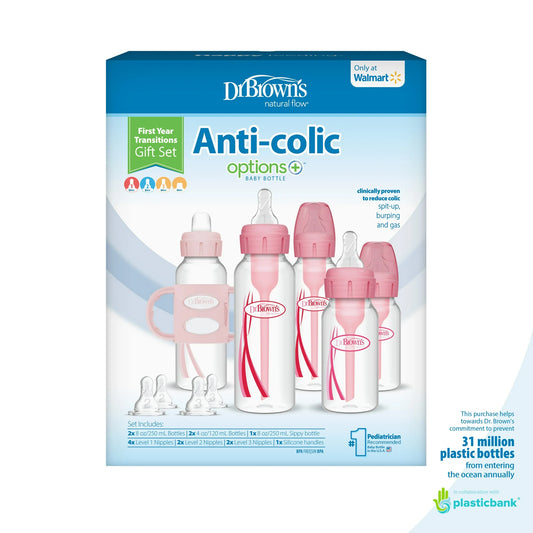 Dr. Brown's Natural Flow Anti-Colic Options+ First Year Baby Bottle Gift Set, BPA free, 0m+