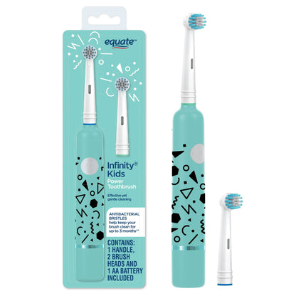 Equate Infinity Kids Battery Power Oscillating Toothbrush with Antibacterial Bristles (1 Handle, 2 Brush Heads, 1 AA Battery)