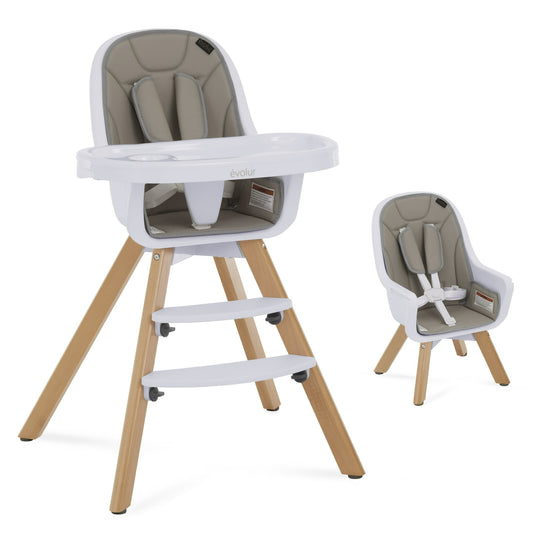 Evolur Zoodle 2-in-1 High Chair Booster Feeding Chair with Modern Design, Light Grey