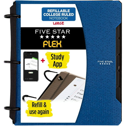 Five Star Flex Refillable College Ruled Notebook Plus Study App, 1", Pacific Blue, Plastic, 3 Ring, 60 Sheets