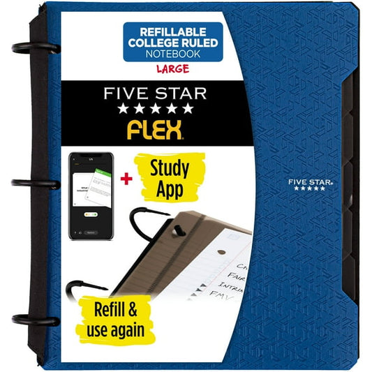Five Star Flex Refillable College Ruled Notebook Plus Study App, 1", Pacific Blue, Plastic, 3 Ring, 60 Sheets