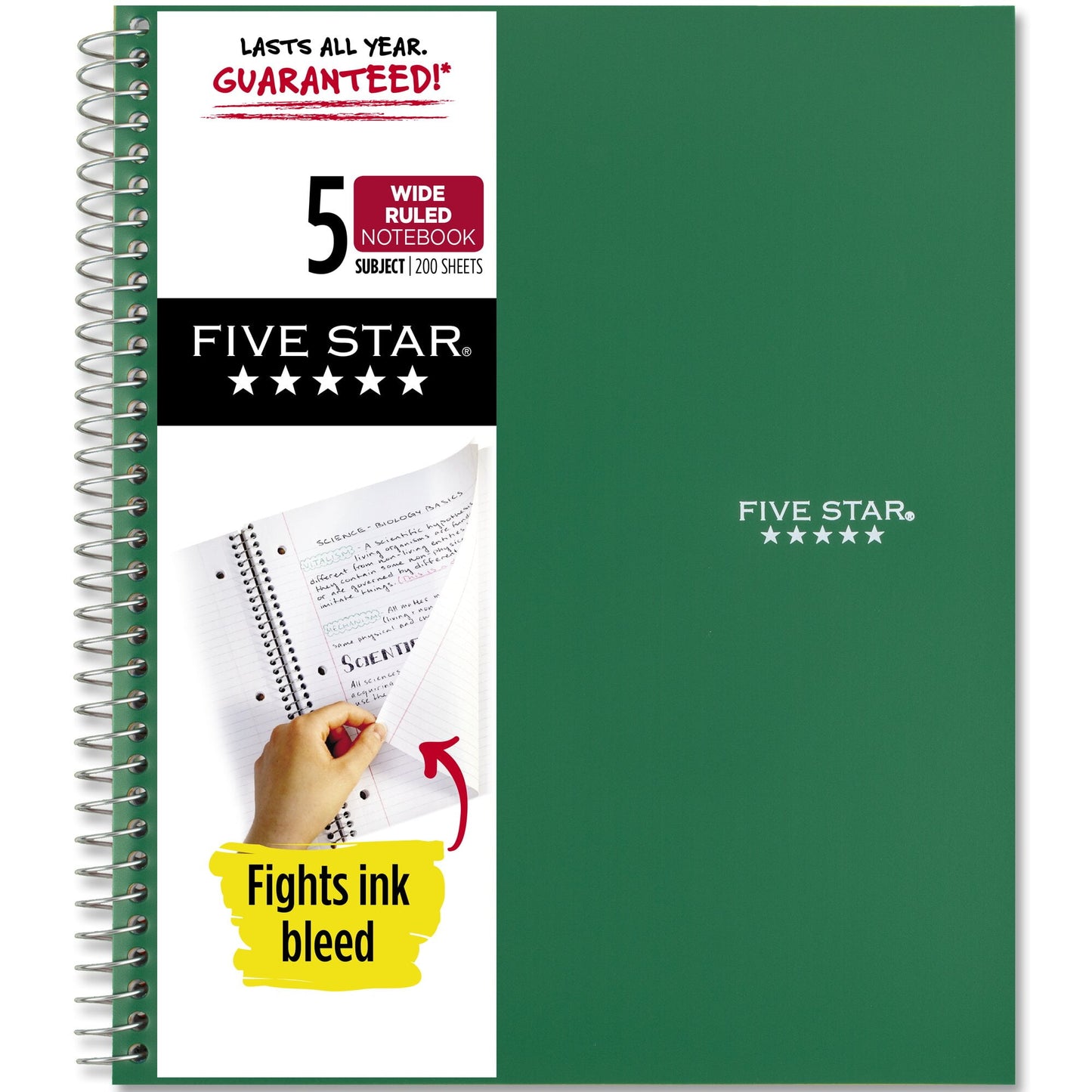 Five Star Spiral Notebook + Study App, 5 Subject, Wide Ruled, 8" x 10.5", Amethyst