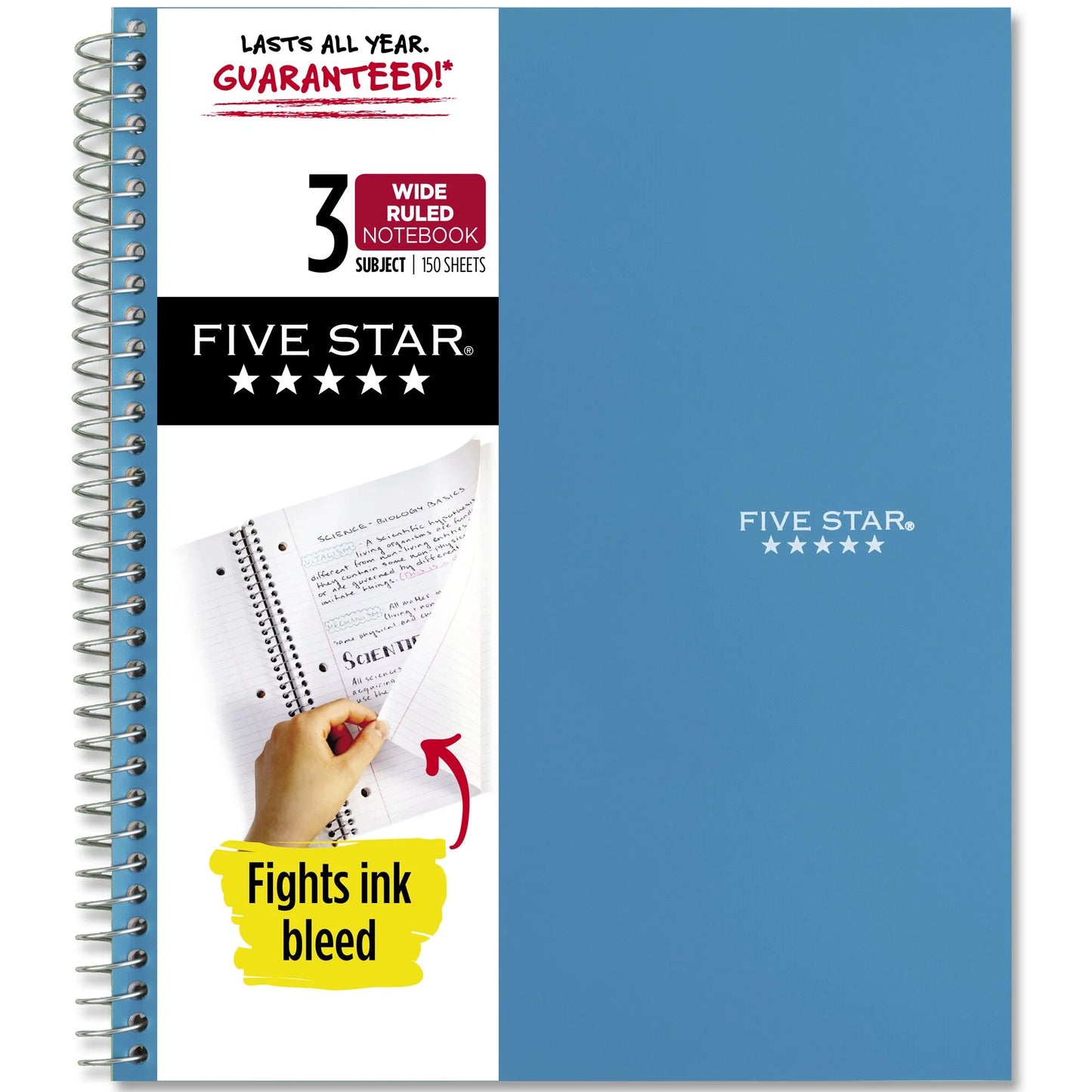 Five Star Spiral Notebook + Study App, 3 Subject, Wide Ruled, 8" x 10.5", Harvest
