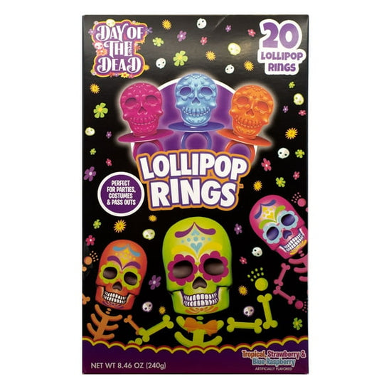 Flix Candy Halloween, Day of The Dead Lollipop Rings, Assorted Flavors, 20 Count Box